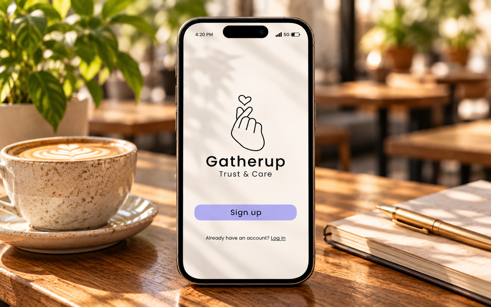GatherUp mobile app sign-up screen